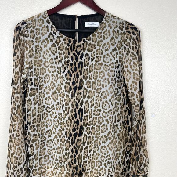 Calvin Klein Womens Dress Sz S 70s Mod Shift Leopard Go Go Boho Hippie Classic - Picture 3 of 9